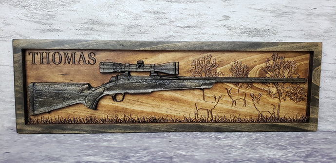 Hunting Rifle Deer Scene (Two Stain Colors)